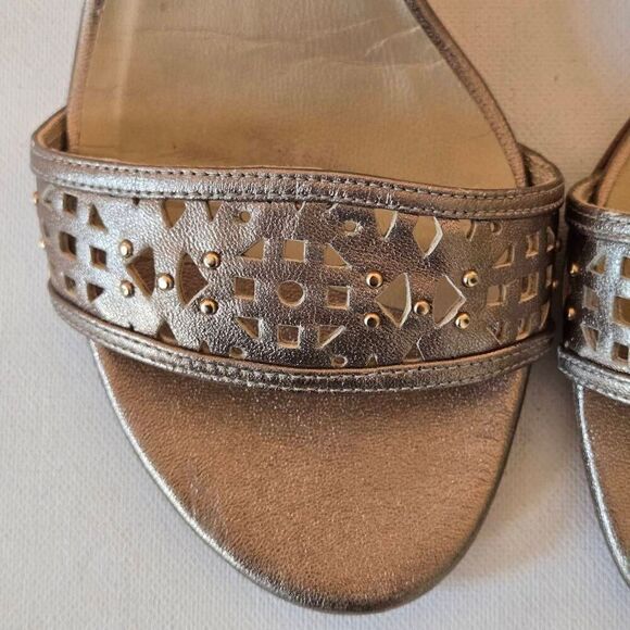 Stuart Weitzman Womens Metallic Leather Kitten Heel Sandal 8.5 - Picture 9 of 11